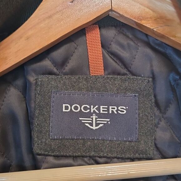 Dockers Wool Military Style Jacket Men's Medium Olive Green Winter Chore Utility - Picture 3 of 16